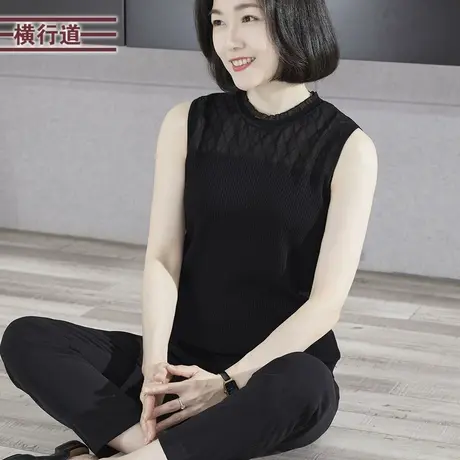 简约清凉纯色圆领镂空宽松针织无袖背心2025夏季新款女装上衣大码商品大图