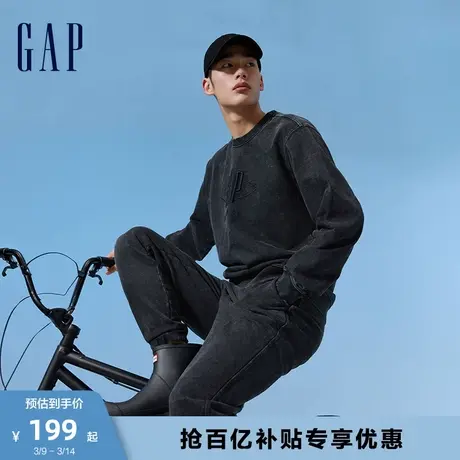 Gap男装2024春季新款水洗棉刺绣logo束口运动卫裤纯色长裤432453图片