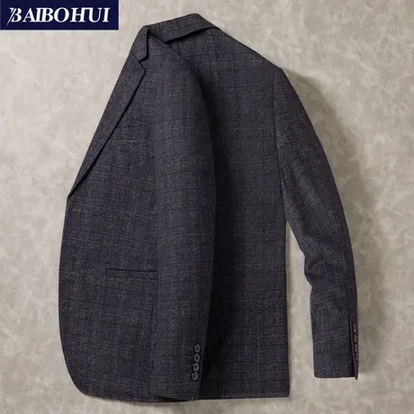 春秋新款商务休闲西装外套男士百搭潮流中年单件格子小西服男上衣商品大图