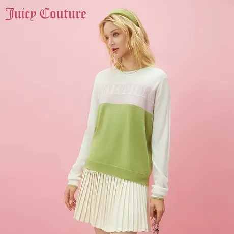 Juicy Couture橘滋2024早春日穿搭新款橘滋撞色提花圆领女针织衫图片