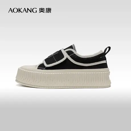 奥康女鞋 春季气质优雅牛仔蓝帆布鞋厚底显高饼干鞋百搭舒适布鞋图片