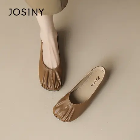 Josiny/卓诗尼乐福鞋2023秋季新款奶头褶皱平底软底不累脚妈妈鞋商品大图