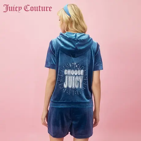 Juicy Couture橘滋春夏新款外套短袖丝绒卫衣外套经典烫钻休闲女图片