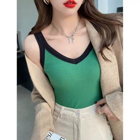撞色带胸垫吊带背心别致法式针织衫毛衣短款内搭打底衫女短款上衣图片