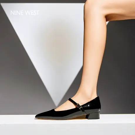 Nine West/玖熙黑色浅口单鞋女2025夏季新款漆皮法式玛丽珍鞋低跟图片
