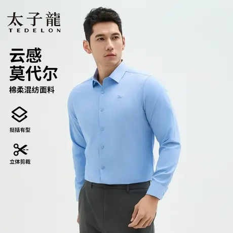 TEDELON/太子龙2025休闲衬衫纯色时尚长袖衬衣男士百搭商务休闲图片