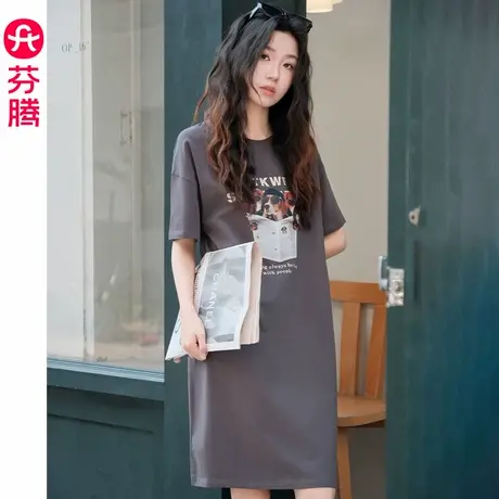 芬腾睡裙女纯棉夏季短袖睡衣裙薄款休闲宽松夏天女款连衣裙家居服图片