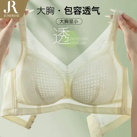 六月玫瑰超轻薄承托型内衣大胸显小无钢圈防下垂性感蕾丝内衣女夏商品大图