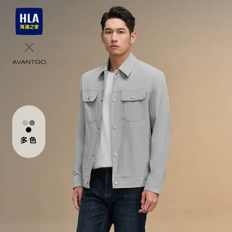 【衬衫领】HLA/海澜之家轻商务经典24秋新工装夹克黑色休闲外套男商品大图