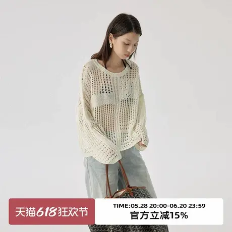omont蛋挞家 慵懒镂空针织罩衫春夏季圆领宽松休闲显瘦套头上衣商品大图