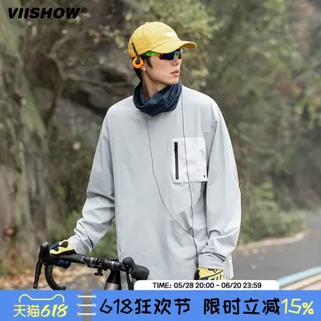 VIISHOW户外运动风速干透气长袖T恤男春季复古宽松百搭防晒上衣商品大图