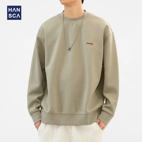 hansca简约字母刺绣圆领卫衣男春秋季2024新款潮牌宽松休闲上衣服商品大图