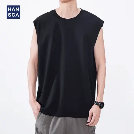 hansca 夏季坎肩背心男款美式潮牌圆领宽松健身运动无袖短袖t恤男商品大图