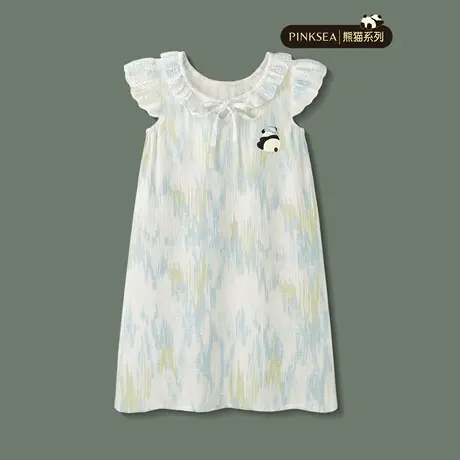 Pinksea吊带睡裙女夏季纯棉双层棉纱无袖睡衣新款甜美熊猫家居服商品大图