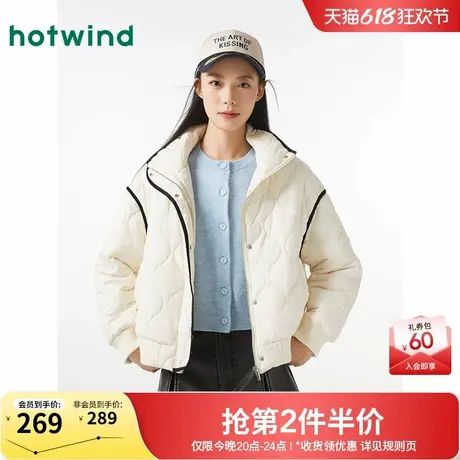 热风2024年冬季新款女士绗缝棉衣韩版轻薄宽松短款棉服保暖外套女商品大图