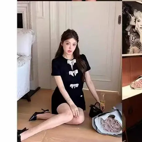 爵莱菲大码富家千金法式小香风蝴蝶结连衣裙女高级感无袖背心裙图片