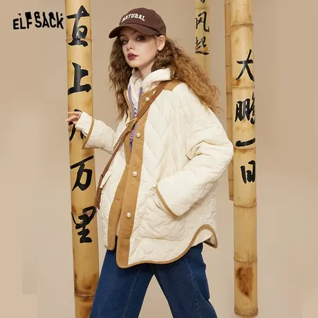 妖精的口袋菱格棉衣棉服女2022冬季新款小个子轻薄休闲小棉袄外套商品大图