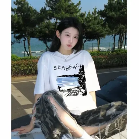 oversize宽松大版白色短袖t恤女2025夏季新款美式慵懒风半袖上衣商品大图