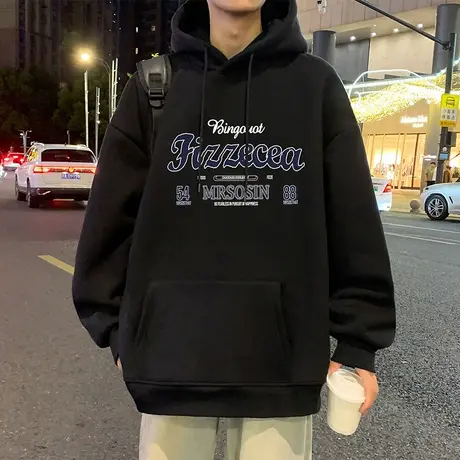 连帽卫衣男春秋季2025新款套头帽衫重磅纯棉外套美式字母宽松上衣商品大图