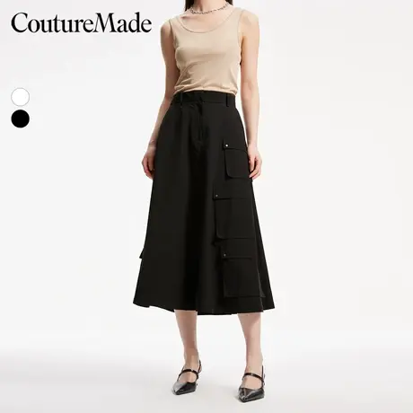 CoutureMade奥莱半身裙夏季新款纯棉中腰口袋装饰休闲宽松简约图片