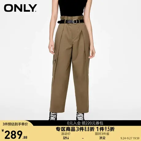 【买5免1】ONLY奥莱2023夏季新款时尚高腰腰带工装裤阔腿休闲裤女商品大图