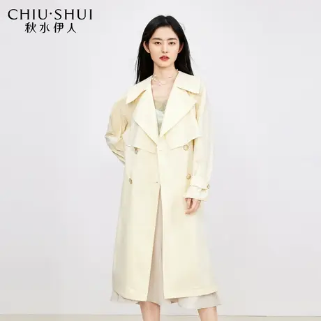 秋水伊人奥莱断码清仓中长款风衣外套女春夏显白修身长款韩版大衣图片