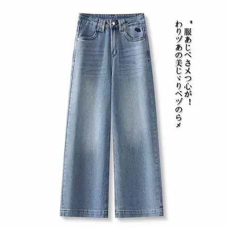 蓝色复古直筒牛仔裤女2025年新款春秋高腰显瘦遮肉宽松通勤阔腿裤商品大图