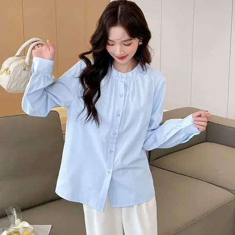 唐狮2024早秋新款长袖衬衫女温柔气质显瘦立领法式女士长袖衬衫d2商品大图