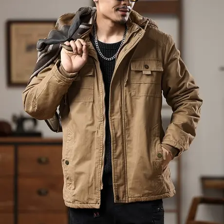 百搭保暖外套秋冬款宽松加绒连帽外套男士上档次休闲外套男夹克图片
