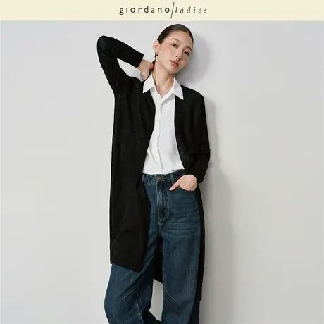 GL2025女装秋冬新款V领针织衫女士宽松无扣长款针织开衫02355517商品大图