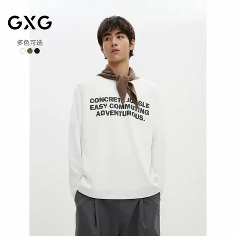 GXG男装 多色字母发泡印花拼接面料户外宽松长袖T恤 24年秋季品商品大图