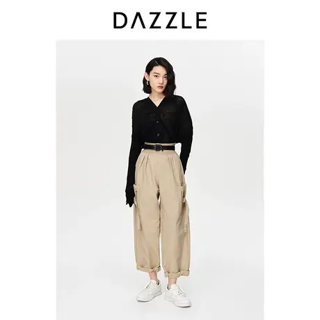 DAZZLE地素奥莱23春装新款黑色修身V领提花针织开衫外套内搭上衣图片