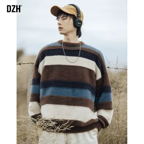 男士慵懒风软糯毛衣男冬季内搭宽松情侣装2023新款条纹针织衫长袖商品大图