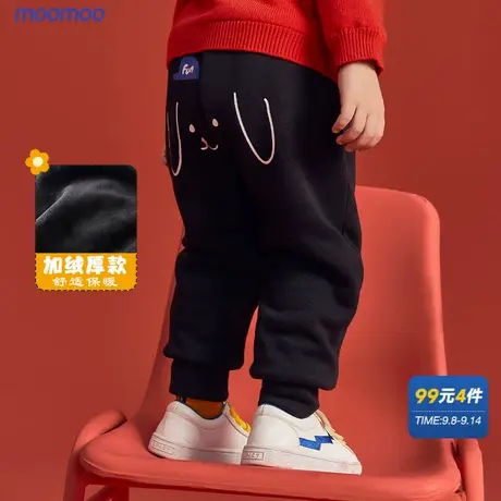 moomoo童装男童长裤秋冬装新款宝宝洋气加绒PP裤儿童狗狗印花裤子商品大图