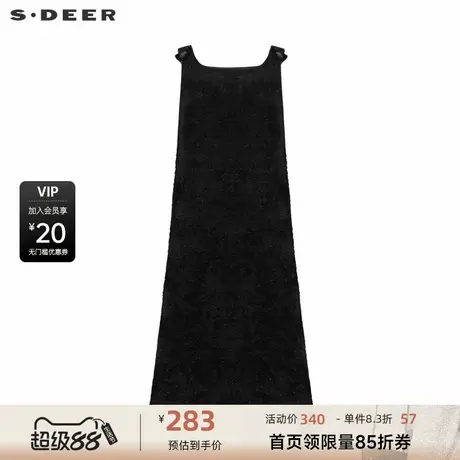 sdeer圣迪奥女装复古简约A字黑色长款马甲S234Z1606商品大图