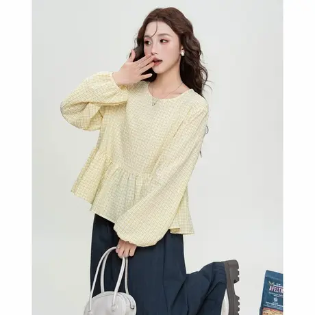 唐狮春秋季女圆领娃娃衫衬衣女士高级感气质百搭潮花边长袖衬衫TM图片