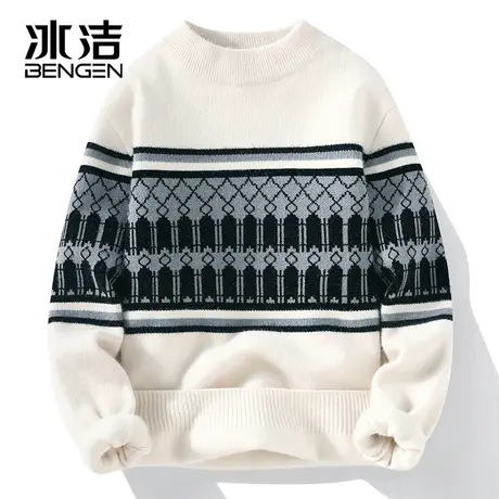 冰洁青少年水貂绒半高领毛衣男冬季加厚打底衫保暖上衣针织衫ZC商品大图