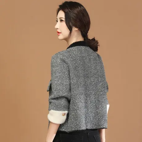 韩潮袭人复古时髦立领条纹拼接外套女2023冬季新款显瘦加厚棒球服商品大图