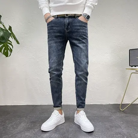 2023秋装新品男士休闲牛仔长裤青春潮流水洗蓝色口袋刺绣男牛仔裤商品大图