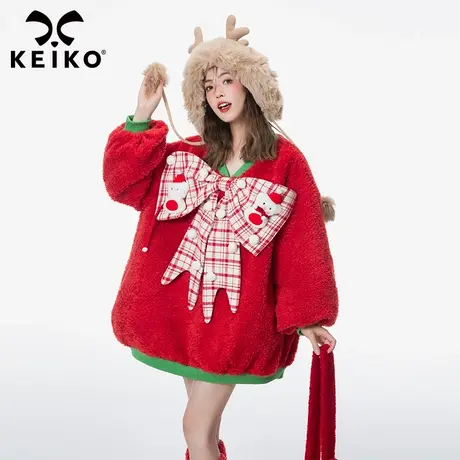 新年新装红色羊羔毛外套女圣诞系列设计感毛绒卫衣夹棉加厚棉服商品大图