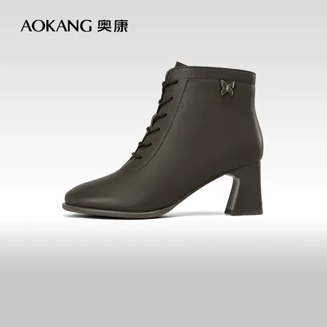 奥康女鞋 冬季新款真皮黑色时尚短靴厚底百搭通勤时装靴靴子图片