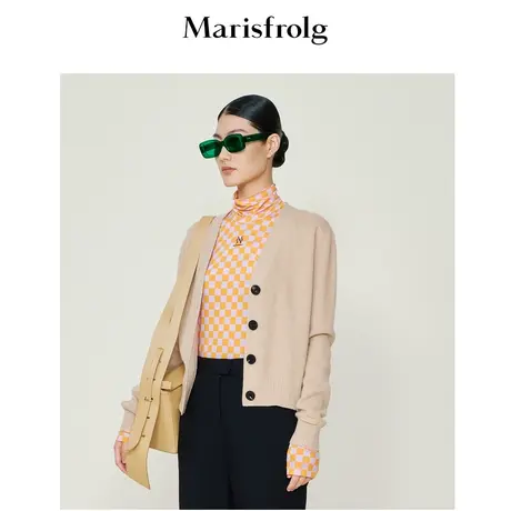 【商场同款】玛丝菲尔冬季新款驼色纯羊毛百搭时尚针织开衫图片