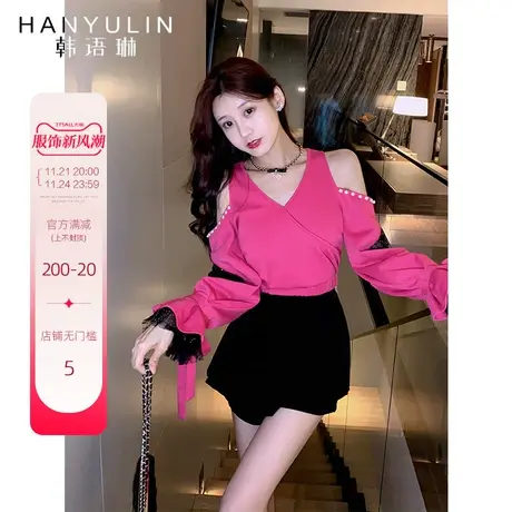 韩语琳2024年新款早秋装黑色高腰裙裤设计感休闲裤时尚裤子商品大图