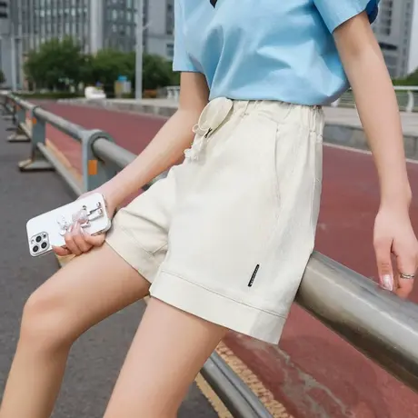 粉色休闲短裤女夏季薄款高腰a字显瘦小个子松紧腰外穿宽松热裤子商品大图