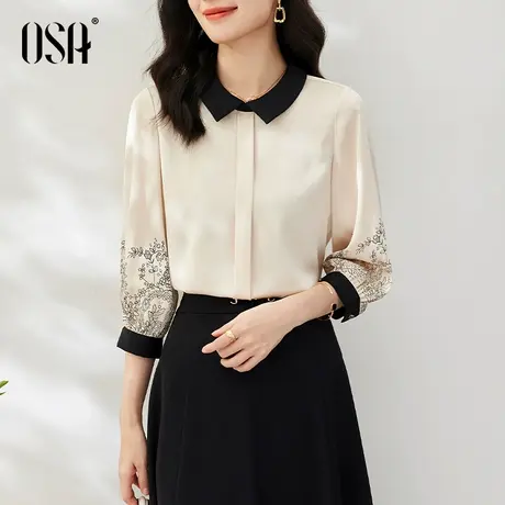 OSA欧莎高端七分袖缎面雪纺衬衫上衣女士夏季2025年新款气质上衣图片