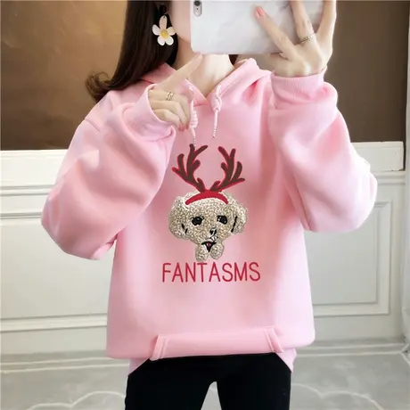 连帽加绒卫衣女秋冬装2024年新款韩版宽松大码女装长袖外套上衣服图片