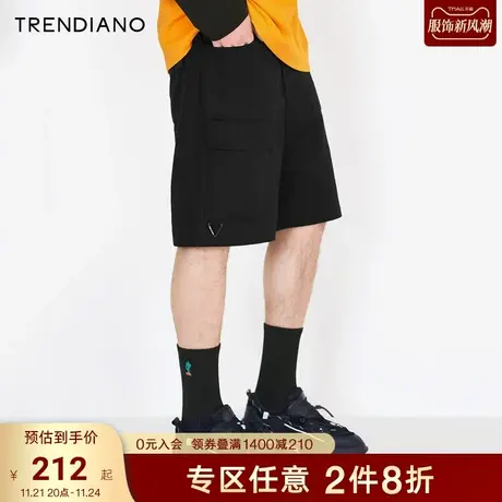 TRENDIANO潮牌官方夏季男装时尚简约百搭工装中裤棉质休闲裤短裤商品大图
