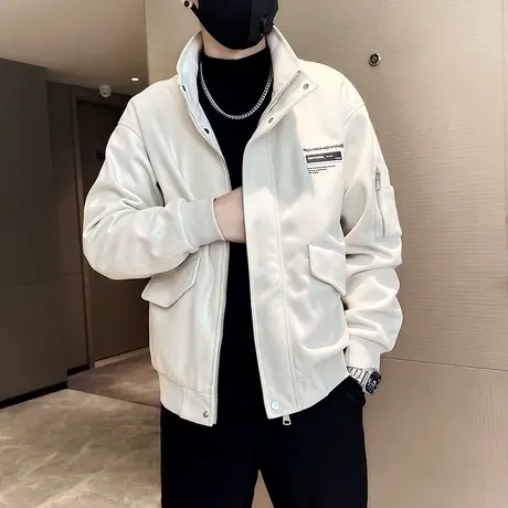 秋冬新款潮流背面印花小众高级感重磅夹克男ins帅气休闲工装外套商品大图