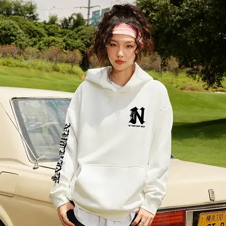 Nuthink美式潮牌字母连帽卫衣男2023新款街头ins男女同款春季帽衫商品大图