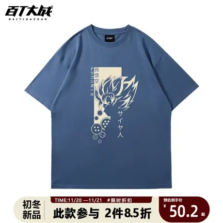 重磅vintage复古龙珠DRAGON超级赛亚人潮牌男女款短袖宽松T恤动漫商品大图